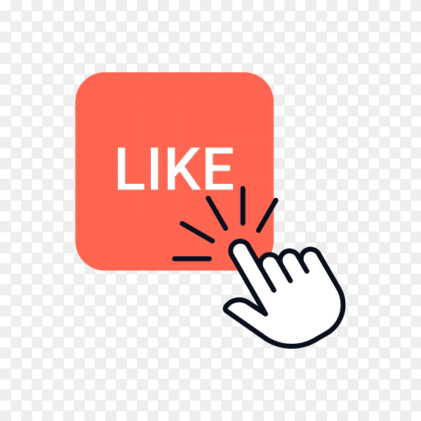 Like button with hand mouse on transparent background PNG