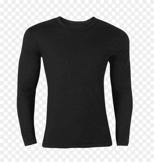 Long sleeve black t-shirt on transparent background PNG