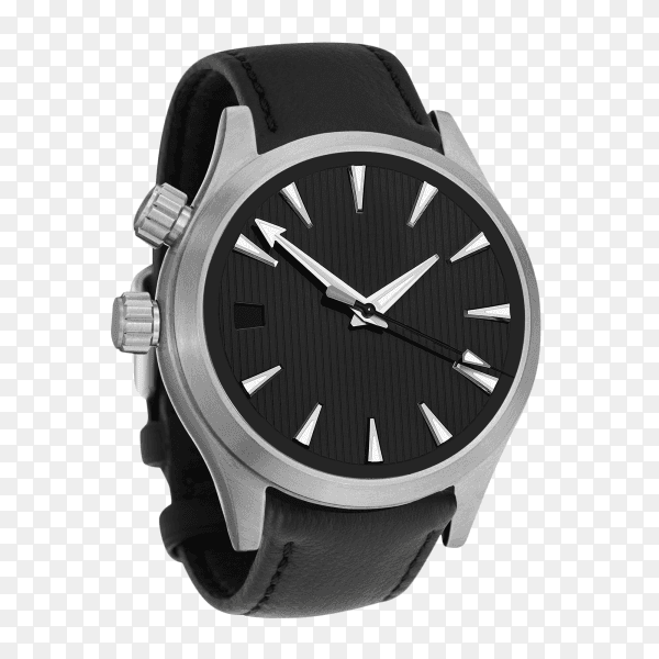 Luxury watch with leather wrist band isolated on transparent background PNG