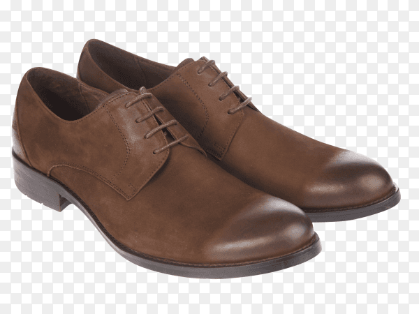 Men's classic brown leather shoes on transparent background PNG