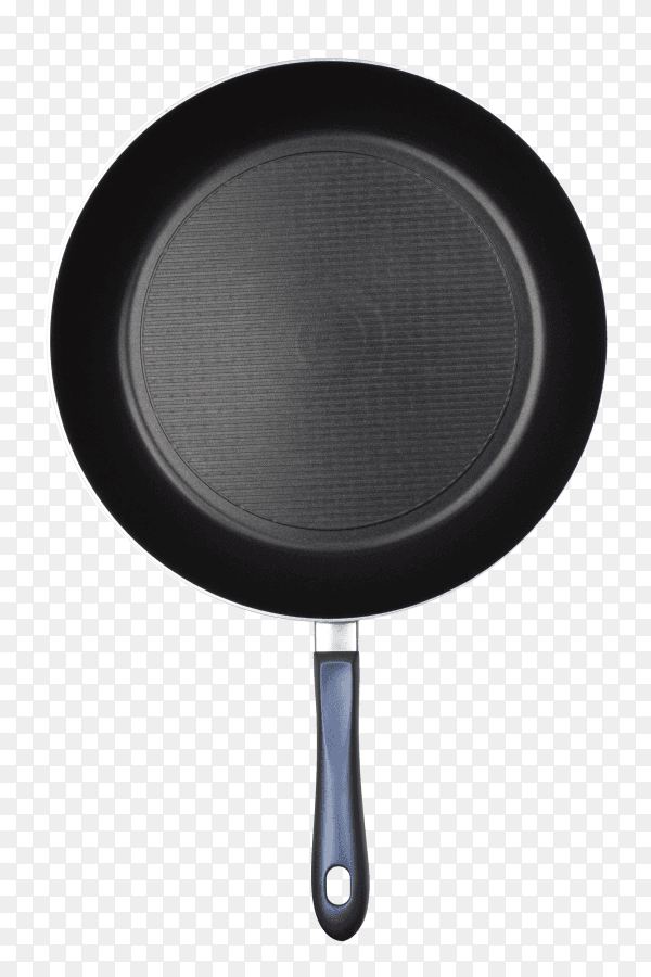 Metal black frying pan with a non-stick coating on transparent background PNG