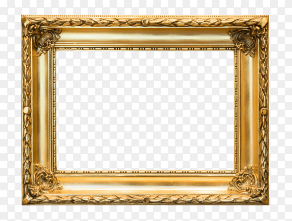 Old vintage golden ornate frame isolated on transparent background PNG