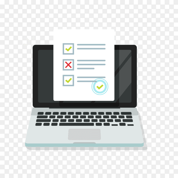 Online form survey on laptop computer or internet quiz exam isolated on transparent background PNG
