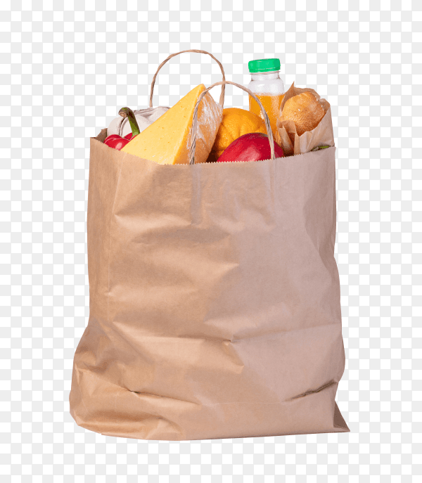 Paper bag with market food on transparent background PNG