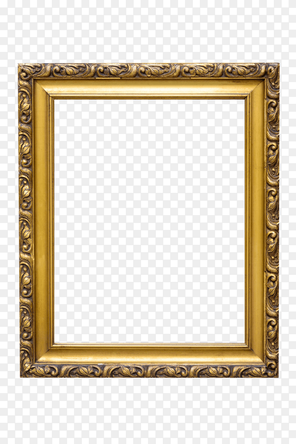 Rectangle decorative gold picture frame isolated on transparent background PNG