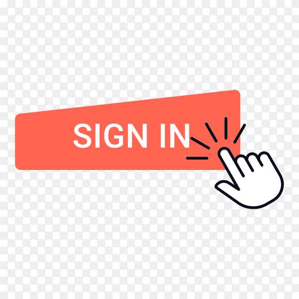 Red Sign In button with hand mouse on transparent background PNG