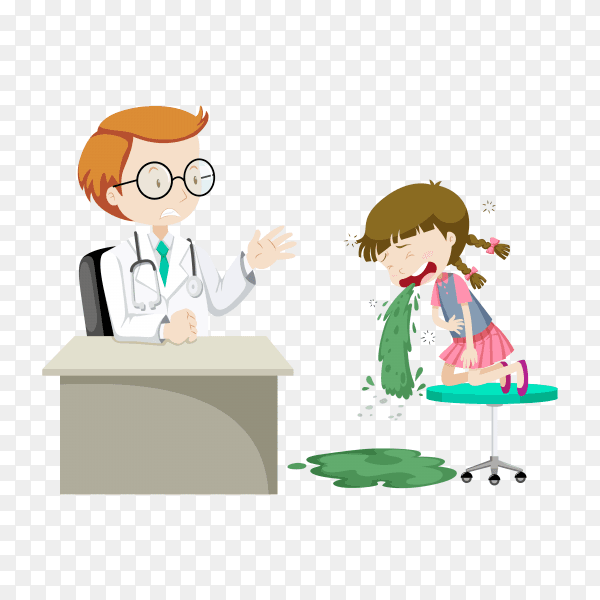 Sick girl visiting doctor at clinic illustration on transparent background PNG