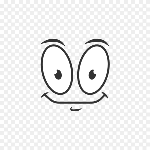 Simple joyful cartoon emoticon in black and white colors on transparent background PNG