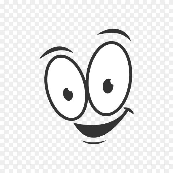 Simple joyful cartoon emoticon in black and white colors. Happy emotion face icon logo design in flat style on transparent background PNG