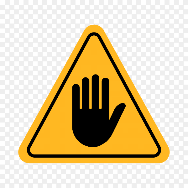 Warning attention sign with hand stop mark symbol on transparent background PNG