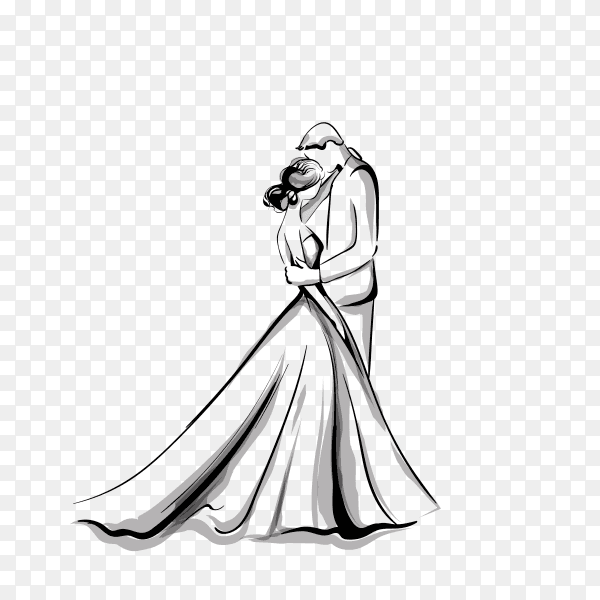 Wedding couples silhouettes on transparent background PNG