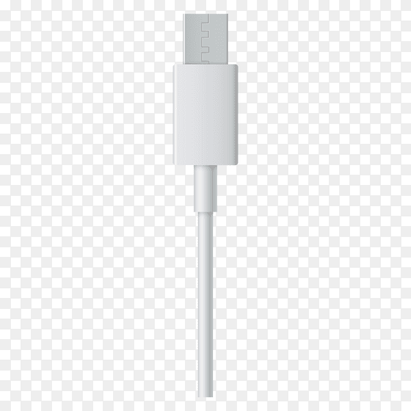 White Cell phone USB charging plug cable isolated on transparent background PNG