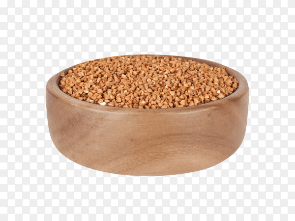 Wooden dish with buckwheat isolated on transparent background PNG