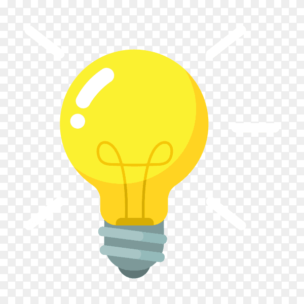 Yellow light bulb isolated on transparent background PNG