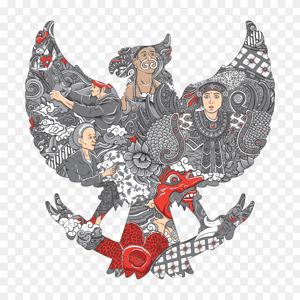 Amazing Indonesia culture in garuda silhouette on transparent background PNG