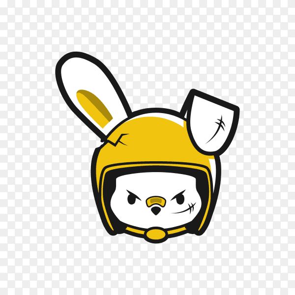 Angry female rabbit wear helmet rider on transparent background PNG