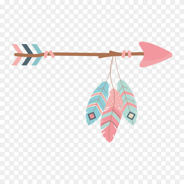 Arch and arrow with feathers decoration boho style on transparent background PNG