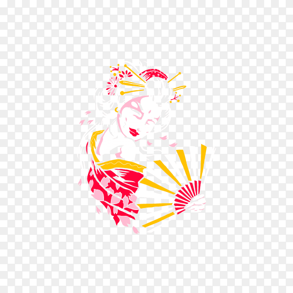 Artistic Japanese geisha illustration on transparent background PNG