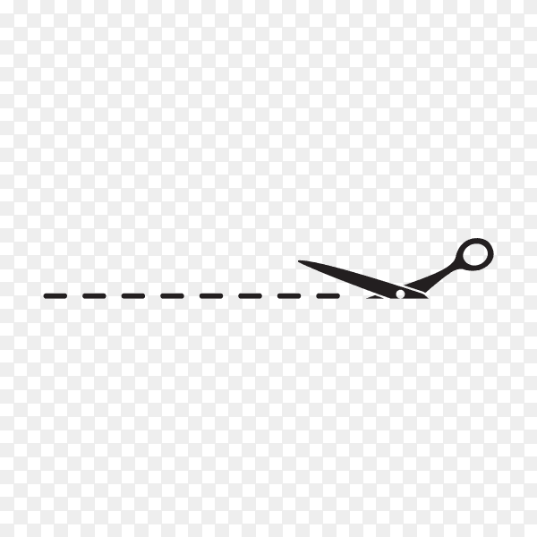 Black Scissors with cut line with Flat style on transparent background PNG