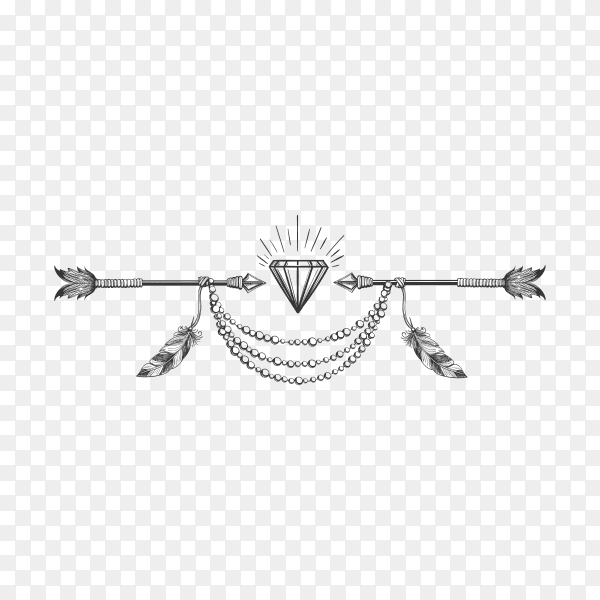 Bohemian style dividers with arrows flowers and feathers on transparent background PNG