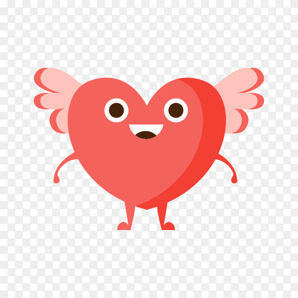 Love And Winged Heart ,Cartoon Character Emoji With Eyes illustration on transparent background PNG