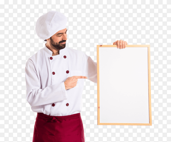 Chef holding empty placard on transparent background PNG