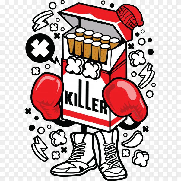 Cigarette boxer cartoon on transparent background PNG