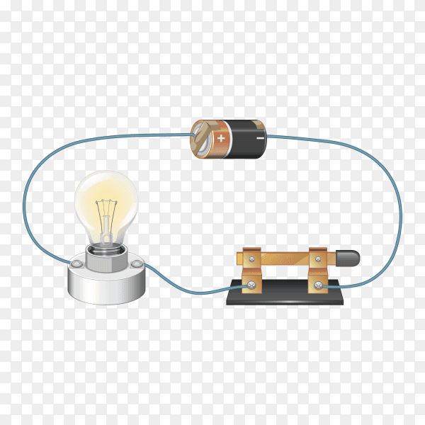 Circuit diagram with battery and light bulb on transparent background PNG