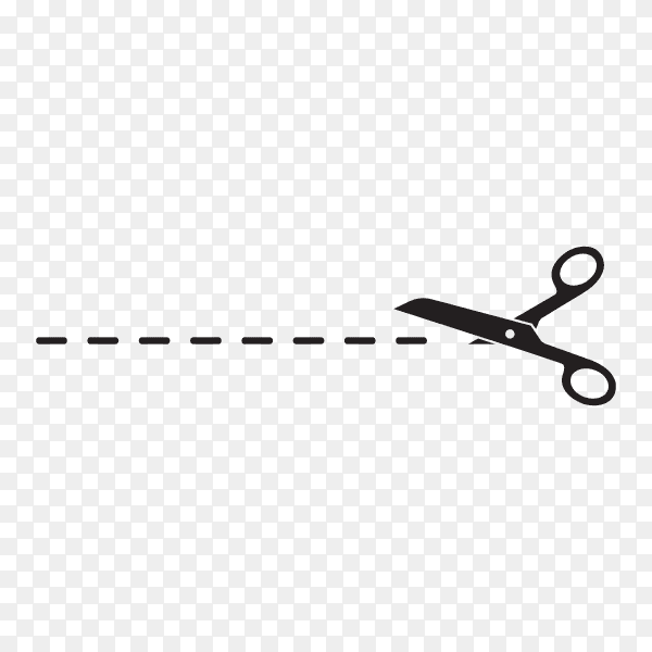 Cut line with black scissors on transparent background PNG