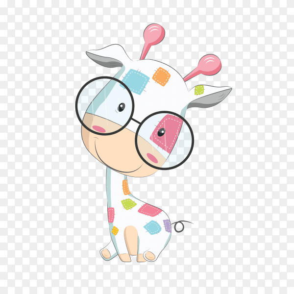 Cute Baby giraffe Wearing sunglasses on transparent background PNG