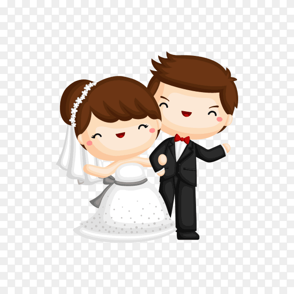 Cute Bride And Groom Couple Cartoon Character on transparent background PNG