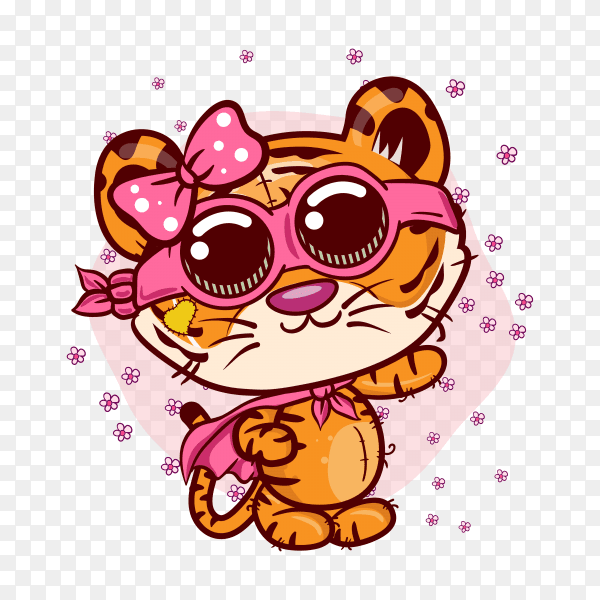 Cute Cartoon Tiger girl on transparent background PNG