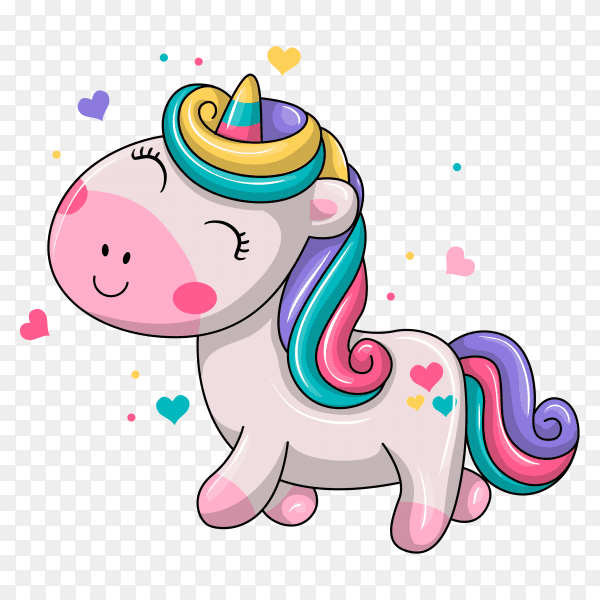Cute baby unicorn illustration on transparent background PNG