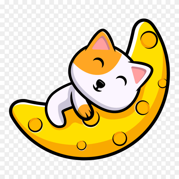 Cute cat sleeping on the moon cartoon on transparent background PNG