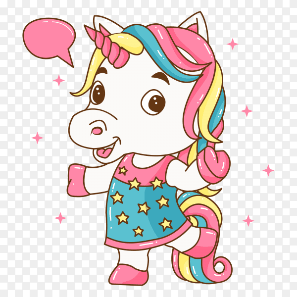 Cute little unicorn illustration on transparent background PNG