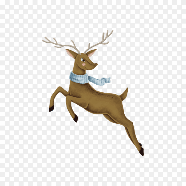 Cute Rudolph with scarf for Christmas on transparent background PNG