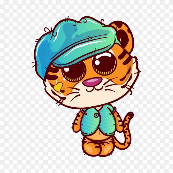Cute tiger cartoon on transparent background PNG