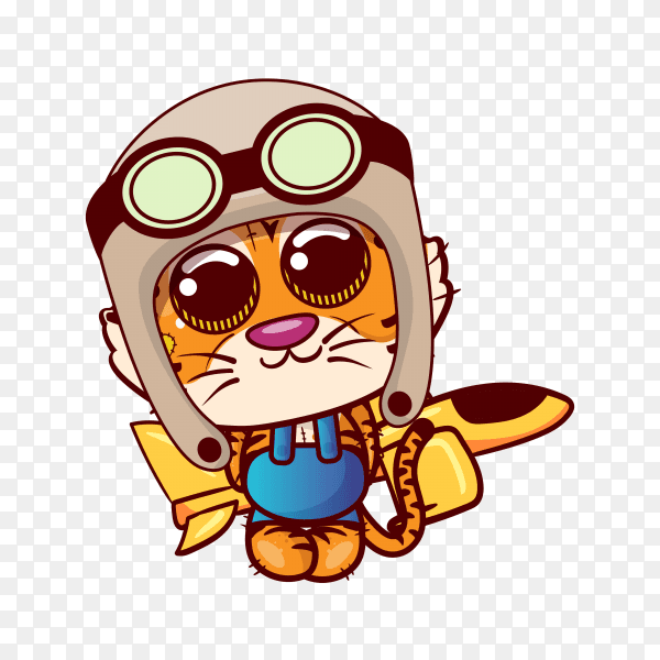 Cute tiger cartoon with helmet on transparent background PNG