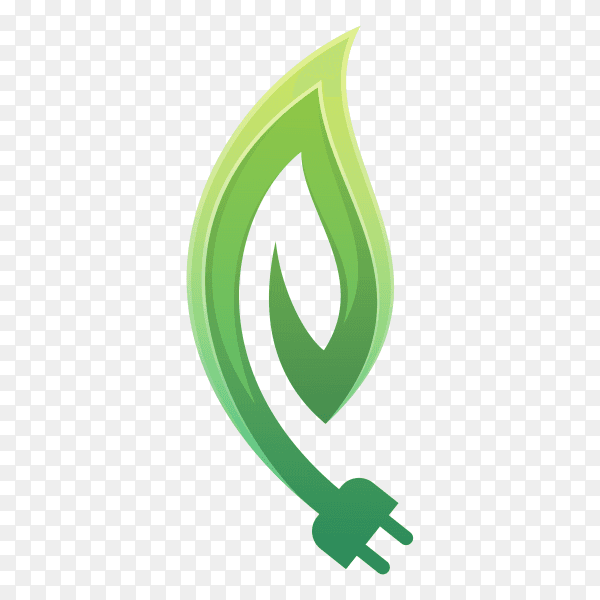 Eco electrical plug with leaf logo design on transparent background PNG