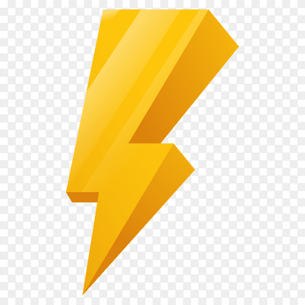 Flash 3D Icon Yellow Lightning Theme on transparent background PNG