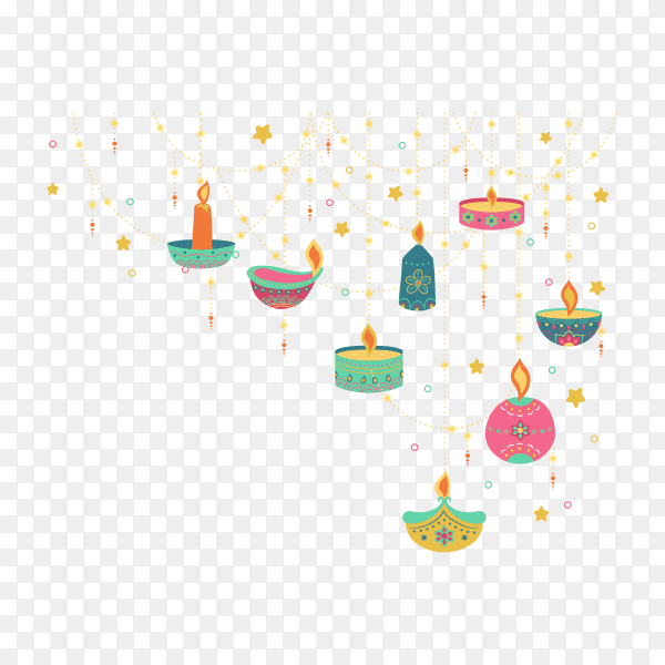 Flat design of colorful Diwali on transparent background PNG