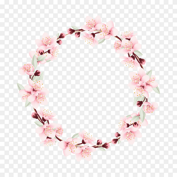 Floral frame with cherry blossoms on transparent background PNG
