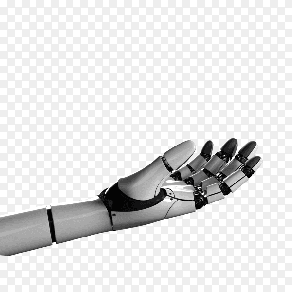 Futuristic design concept of a robotic mechanical arm on transparent background PNG