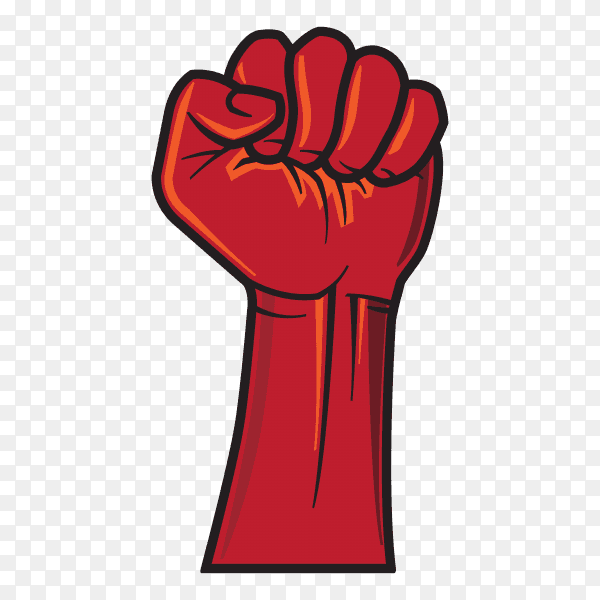 Hand Male Clenched Fist Raised to Top on transparent background PNG