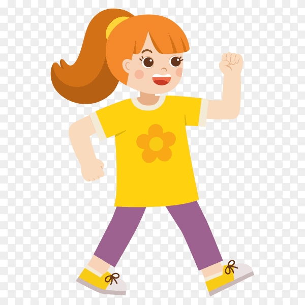 Hand drawn cartoon active girl on transparent background PNG
