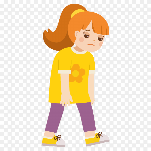 Hand drawn cartoon tired girl on transparent background PNG