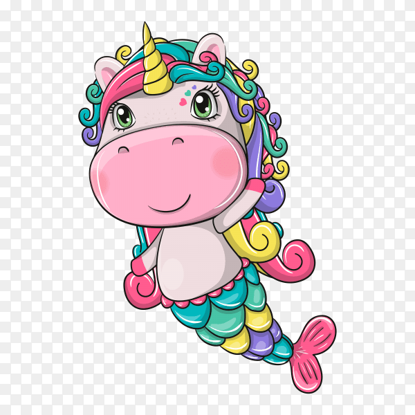 Hand drawn cute magical unicorn on transparent background PNG