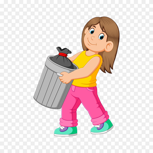 Illustration of Woman to throw away garbage on transparent background PNG