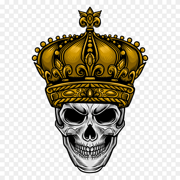 King Skull with crown on transparent background PNG