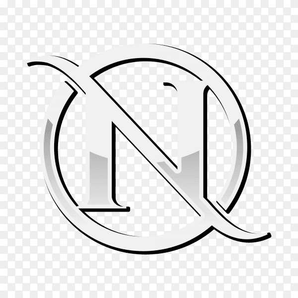 Letter N chrome initial logo template on transparent background PNG